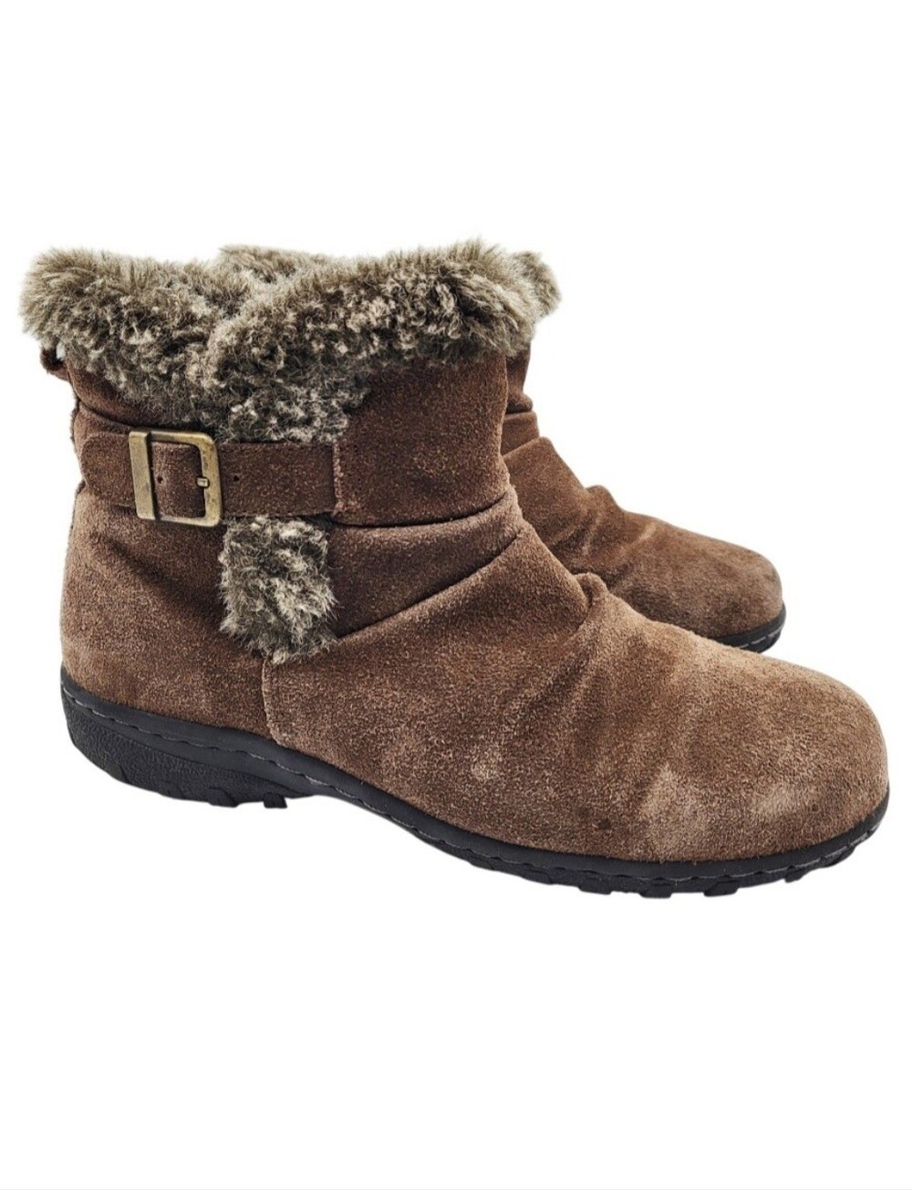Khombu Women's Size 9 Lindsey Brown Suede Faux Fur Ankle Boots Water Repellent